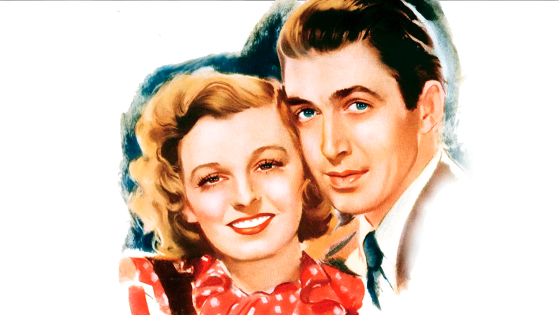 An artistic rendition of James Stewart and Margaret Sullavan from their 1940 film The Shop Around the Corner