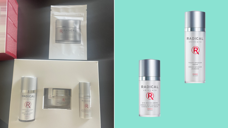 radical skincare products and set with individual product pictures