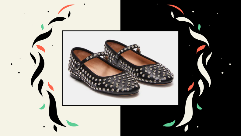 A pair of studded leather pumps.