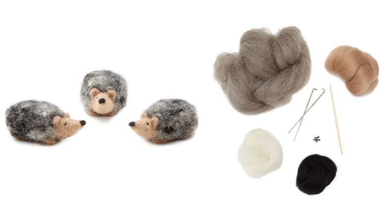 Felted hedgehogs and felt and needles.