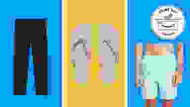 Old Navy clothes in front of blue and yellow background