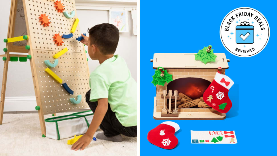 A set of KiwiCo kid's kits with the Black Friday Deals Reviewed badge in front of colored backgrounds.