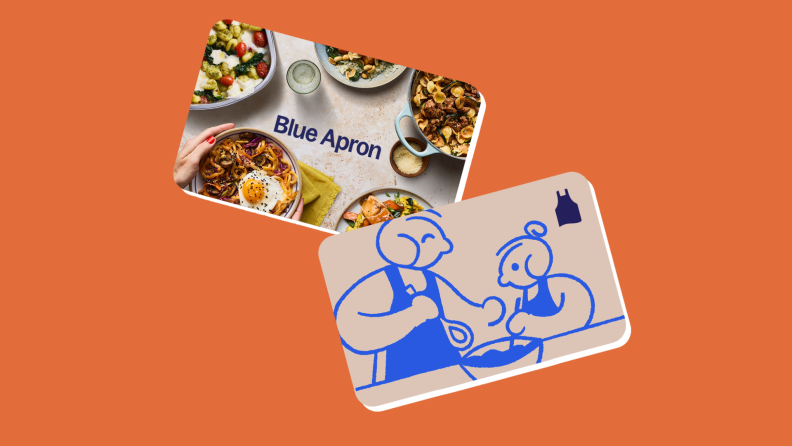 Gift cards from Blue Apron on an orange background