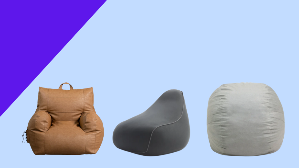 Three bean bag chairs on a blue background