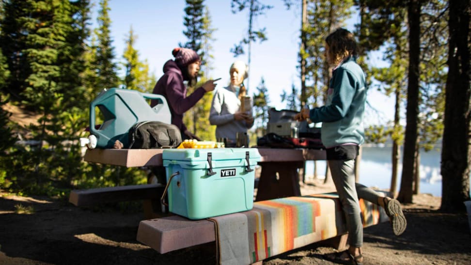 people camping with yeti cooler