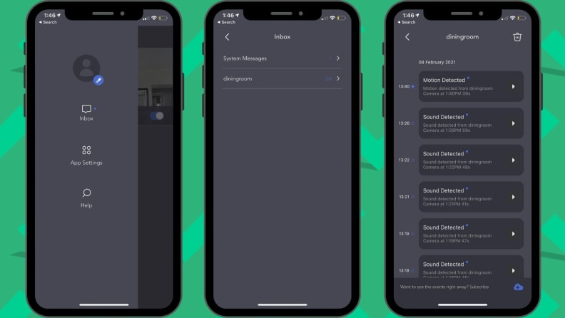 Nooie app view of event history