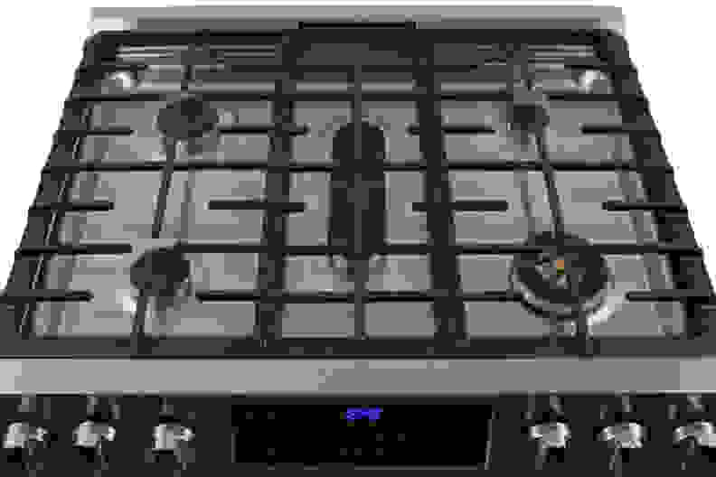 The rangetop features five burners.