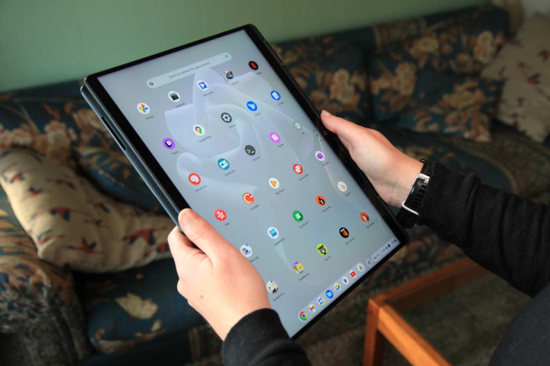 The Chromebook in tablet mode.