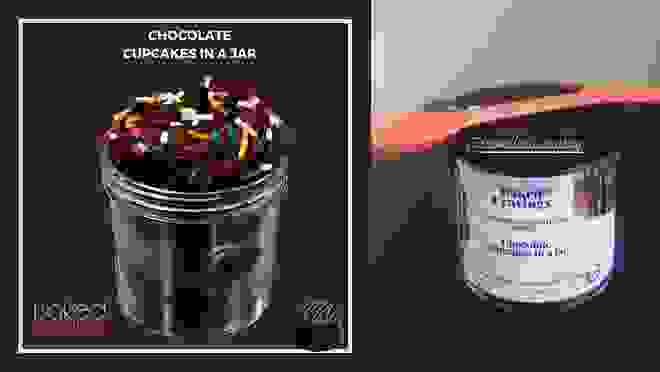 A chocolate cupcake in a jar.