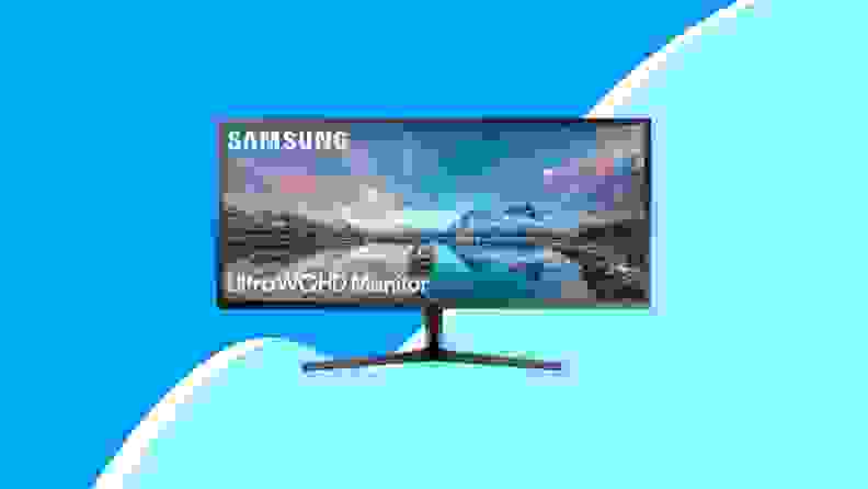 Computer monitor on blue background