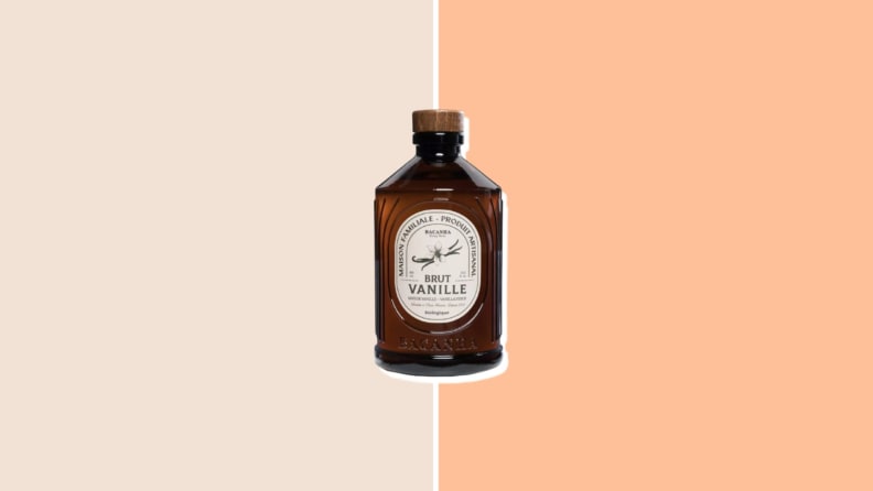 A bottle of Organic Raw Vanilla Syrup.