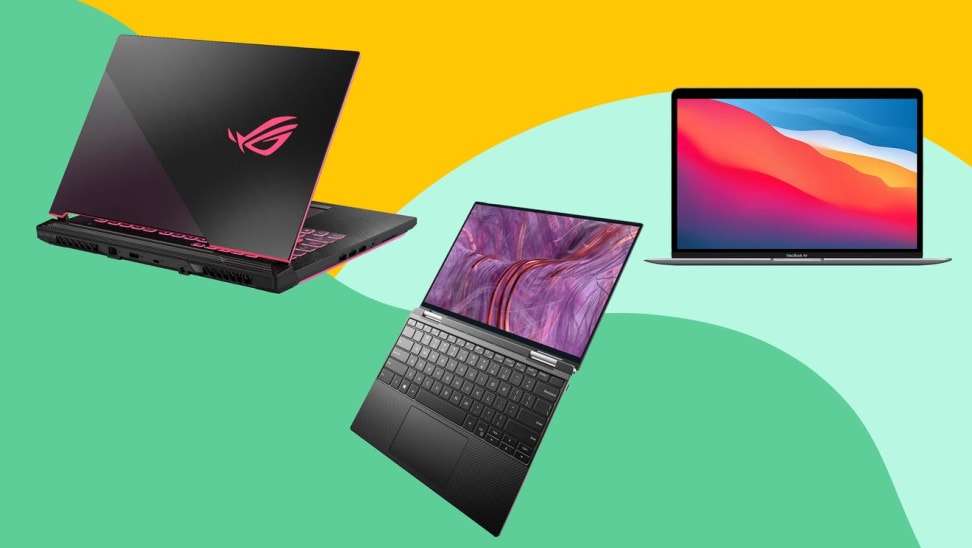 An ASUS ROG Strix G15 Gaming Laptop, a Dell XPS 13 2-in-1, and an Apple MacBook Air