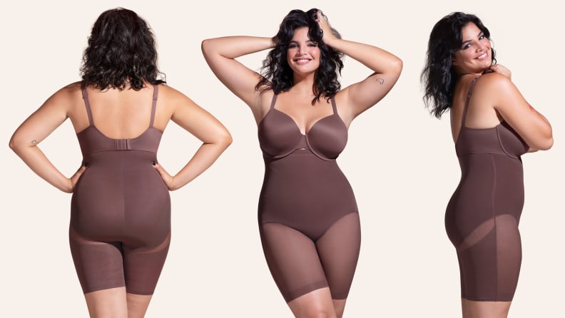 Woman posing in different positions wearing shapewear