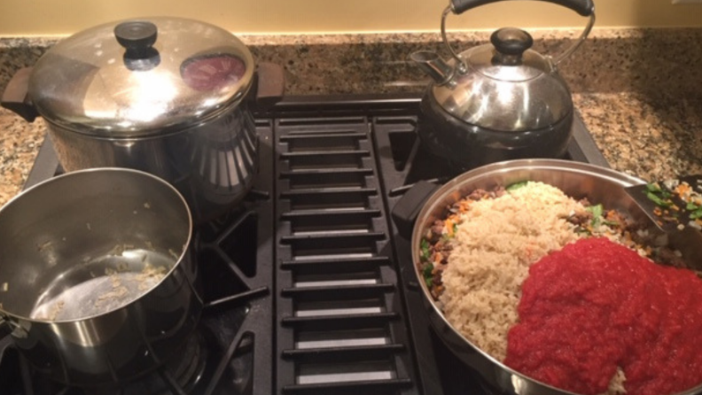 Prepping meal on stovetop