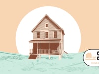 Illustration of a home in the middle of coastal flooding.