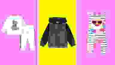 Three clothing items from PatPat in front of colored backgrounds.
