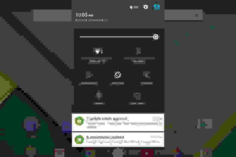 A screenshot of the Google Nexus 9's notification drawer.