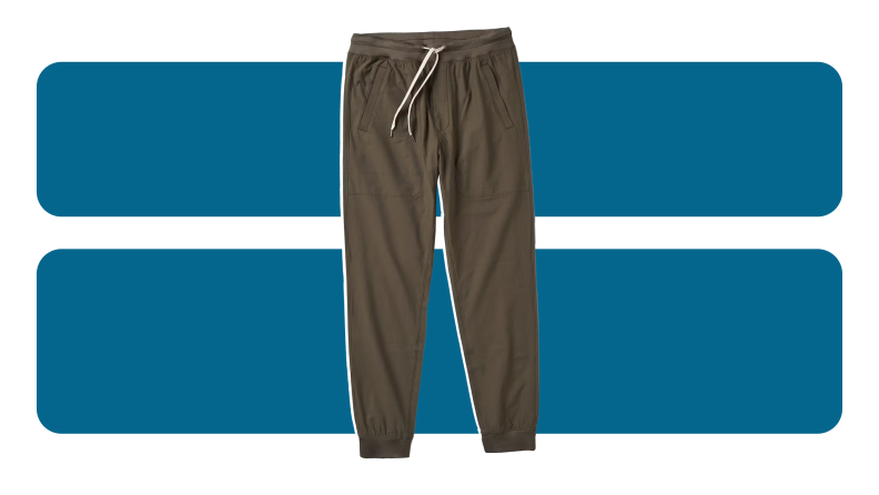 A pair of olive colored jogger pants.