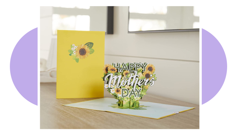 Paper greeting card with pop-up sunflowers.