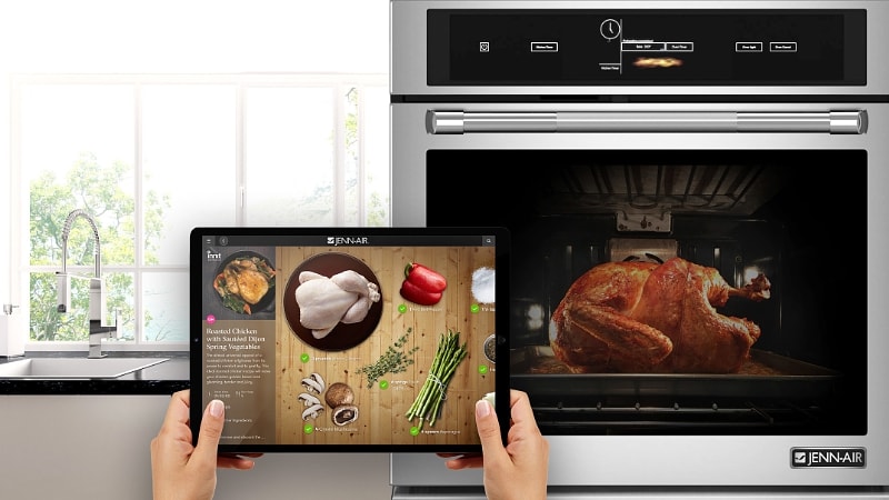 A Jenn-Air WiFi oven cooks a turkey through a tablet app