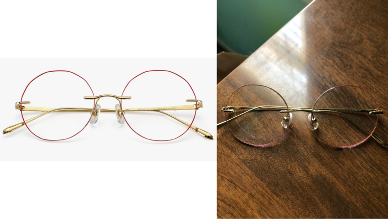 An image of the same pair of glasses online vs in person.