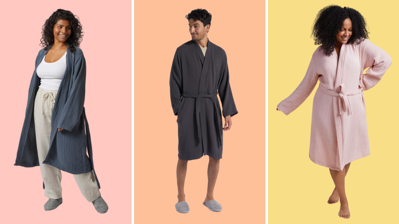 Three models wearing the Parachute robe