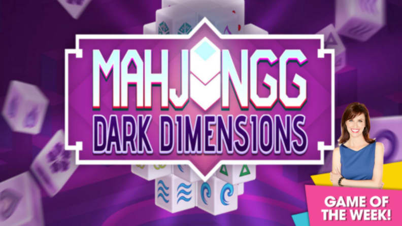 An image of a label for the MahJongg Dark Dimension, which is overlayed by a tag indicating that it's the HSN game of the week.