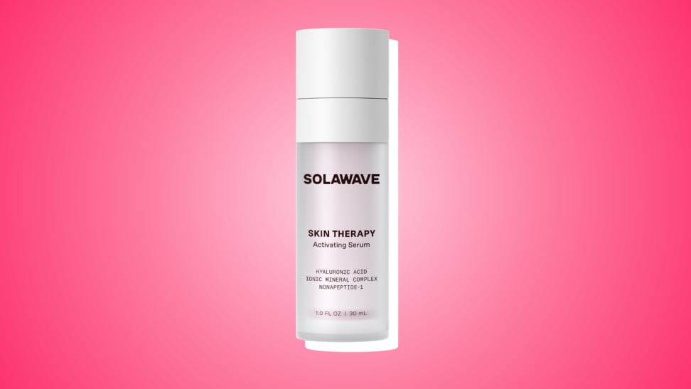 SolaWave serum against a pink background.