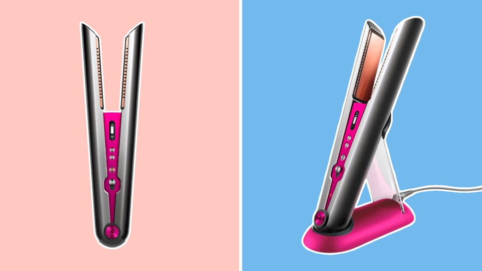 Image of the Dyson Corrale hair straightener from two angles.