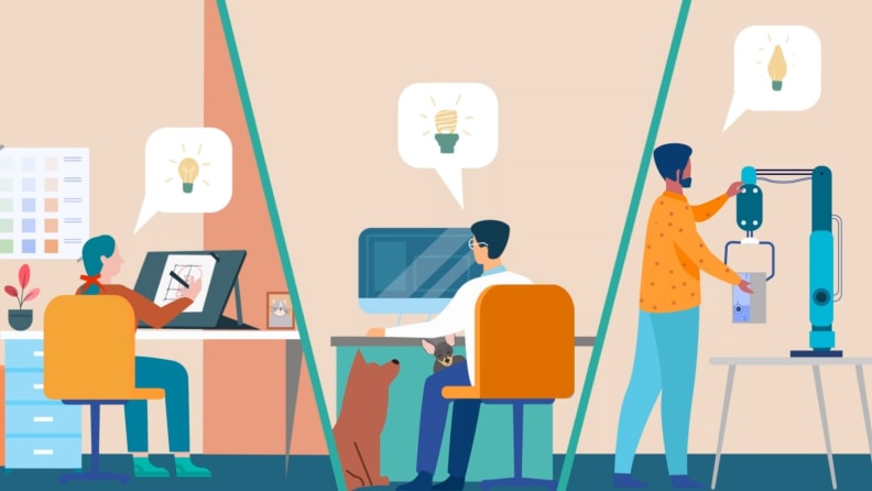 A rendering of innovators coming up with ideas