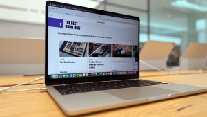 The Apple MacBook Air M4 13-inch laptop on a wooden desk