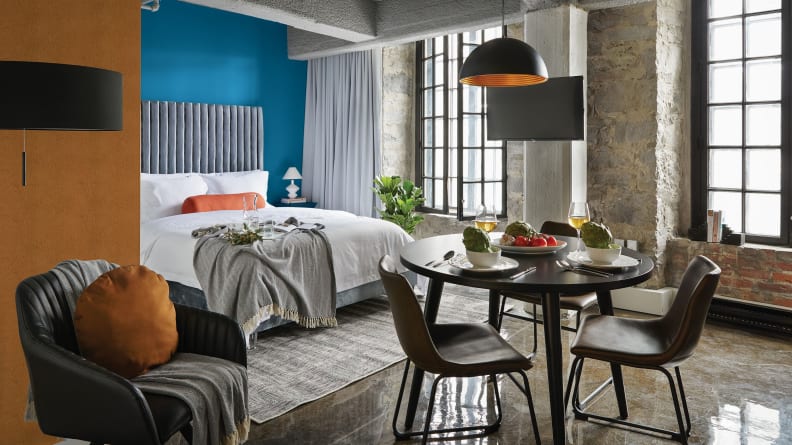An accent wall painted with Chinese Porcelain, PPG's 2020 Color of the Year