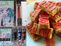 On left: paint kit; on right: baked treats