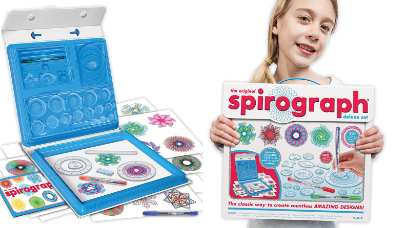 Girl holding Spirograph toy