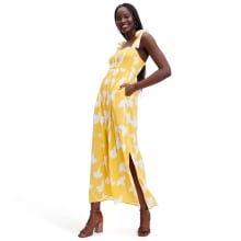 Product image of Smocked Tie Strap Ginkgo Yellow Midi Dress