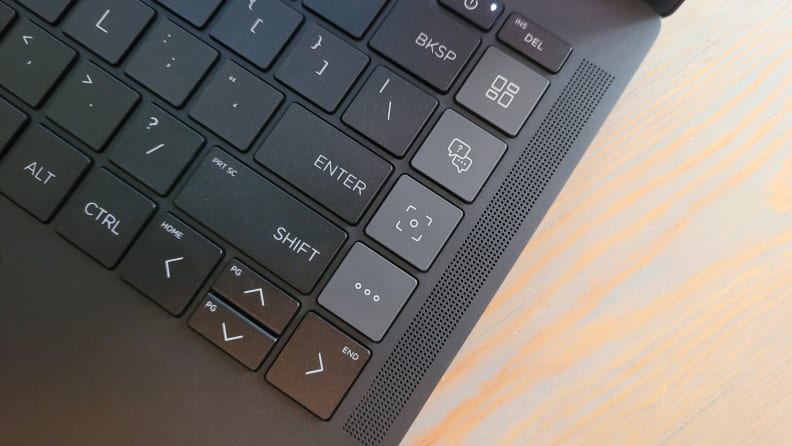 Close-up of the side of the keyboard revealing the dedicated myHP keys.