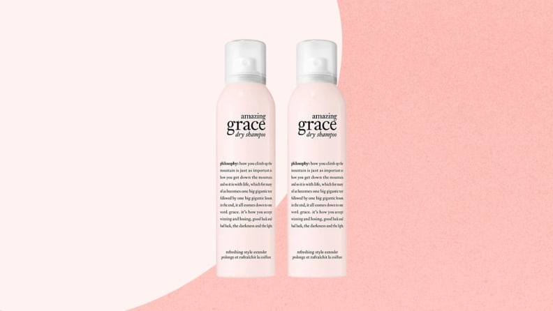 two light pink cans of Philosophy dry shampoo