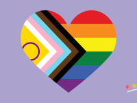 A heart with the Pride flag within it