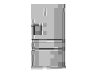 The stainless steel Frigidaire FG4H2272UF French-door fridge with in-door ice machine, set on a white background.