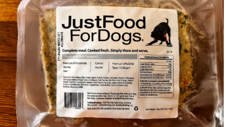 packages of Just Food For Dogs food