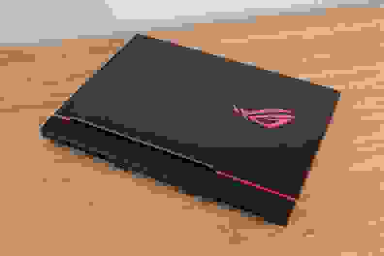 A photo of the Asus ROG Strix G512LI gaming laptop on a desk