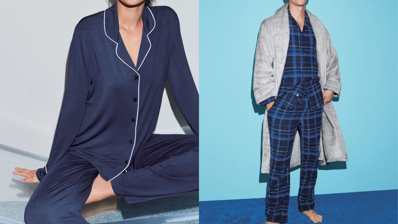 A woman lounging in pajamas from Nordstrom