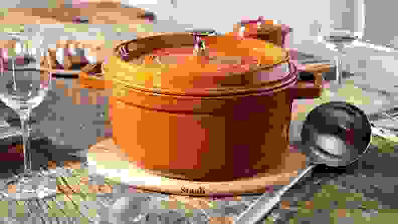 orange Dutch oven in kitchen