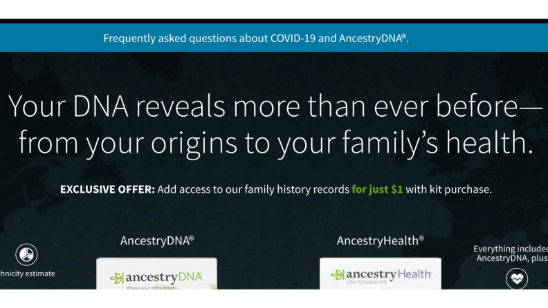 A screenshot of Ancestry.com's DNA page.