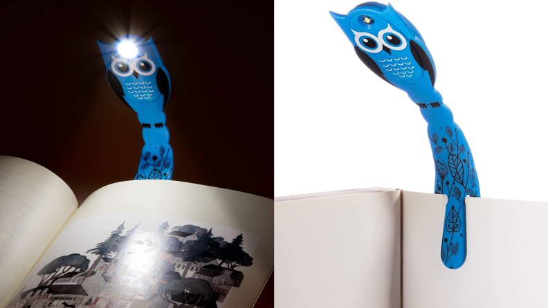 Blue Flexilight Pals Booklight Clip in book.