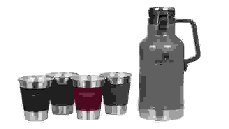 An insulated growler with four 12 oz glasses.