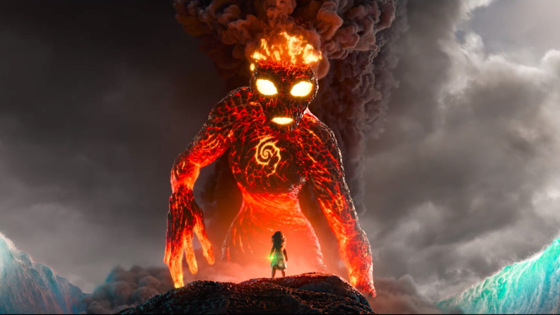 A giant lava monster approaches Moana. 