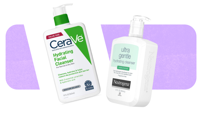 Product shots of the CeraVe Hydrating Cleanser, next to the  Neutrogena Ultra Gentle Hydrating Cleanser.
