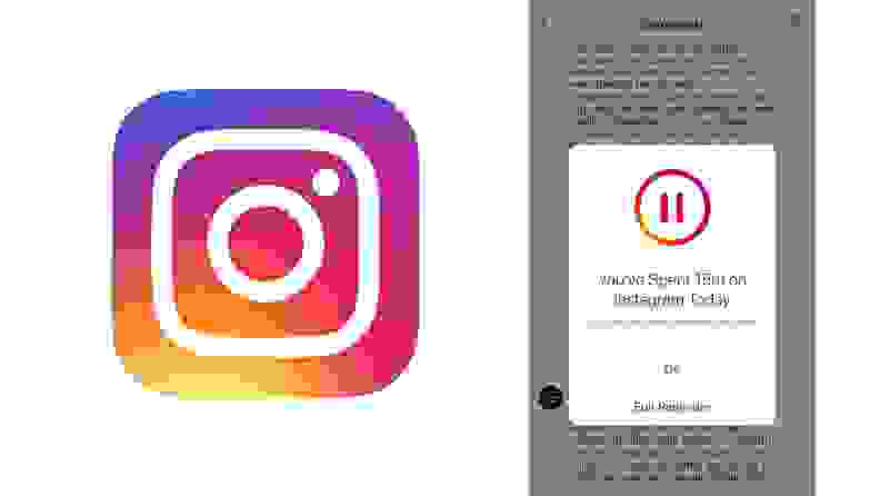 Instagram app icon and screenshot of timer alert