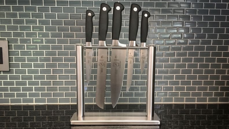 5 Piece Serrated Knife Set, Stainless Steel w/ Block - Bachelor On